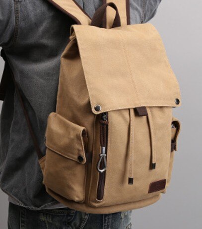 Mænd rygsæk fritid bør rejse retro lærred rygsække mænds tasker studerende skoletaske computer tasker: Khaki ny
