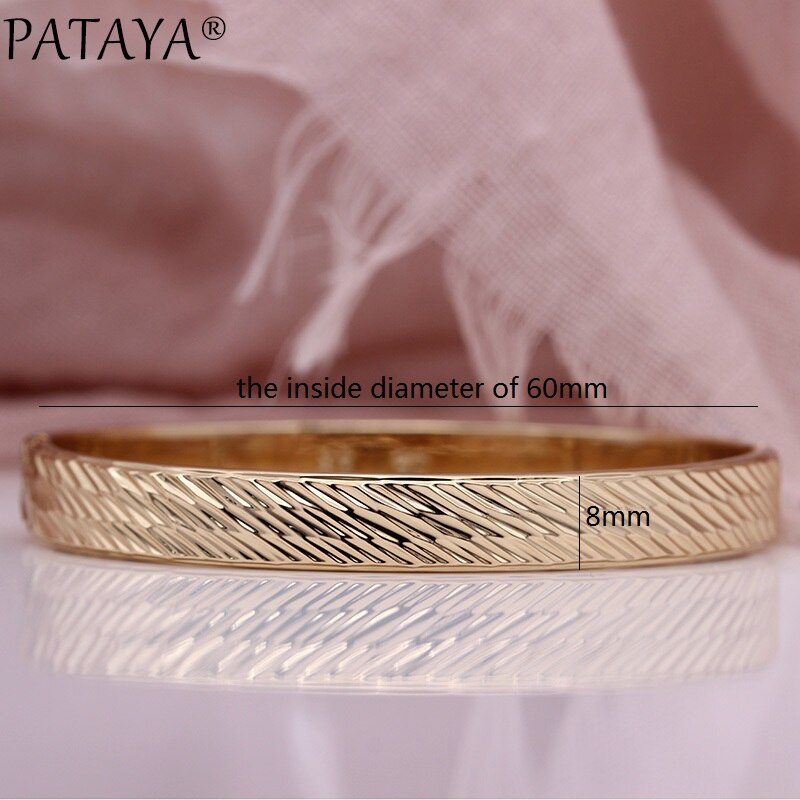 PATAYA femmes bracelets 585 or Rose Simple fête de mariage bijoux motif Grain ovale rond classique bracelet fin: 8mm