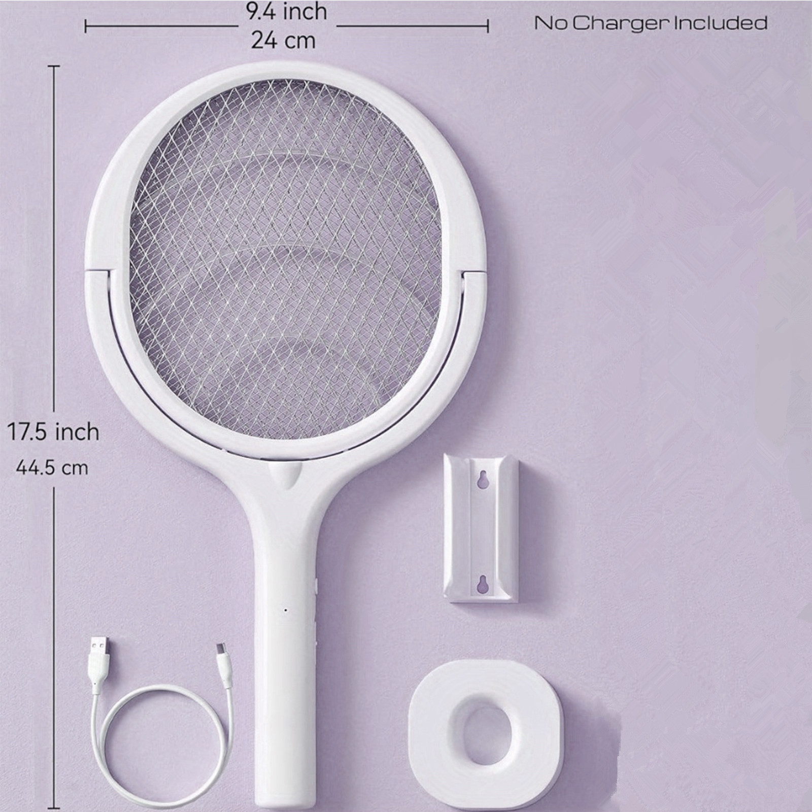 Poderosa raquete elétrica mata-moscas com proteção de malha de segurança para controle de mosquitos: Branco