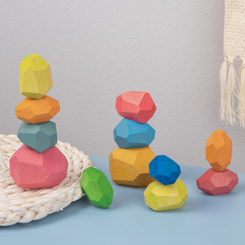 Giocattolo per bambini blocchi di legno creativo stile nordico Montessori giocattoli educativi colorati gioco impilabile bilanciamento pietra arcobaleno per bambini