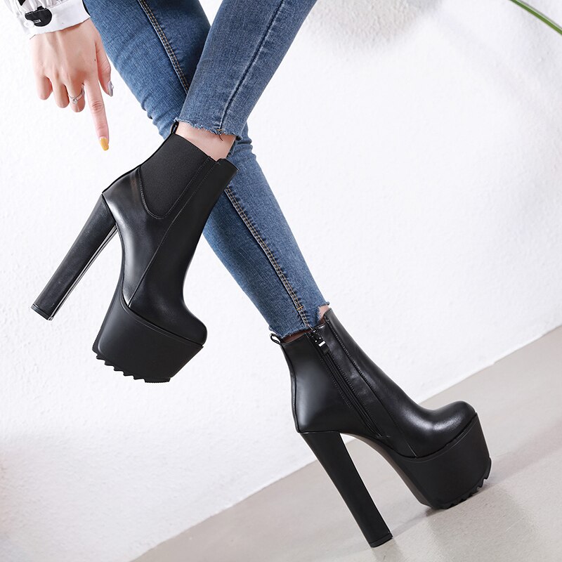 bottes hautes escarpins femme sexy chaussure a talon femme botte a talons femme chaussure hiver femme Comemore – bottines Chelsea à talons hauts de 16cm pour femme, chaussures d&#39;hiver élégantes,