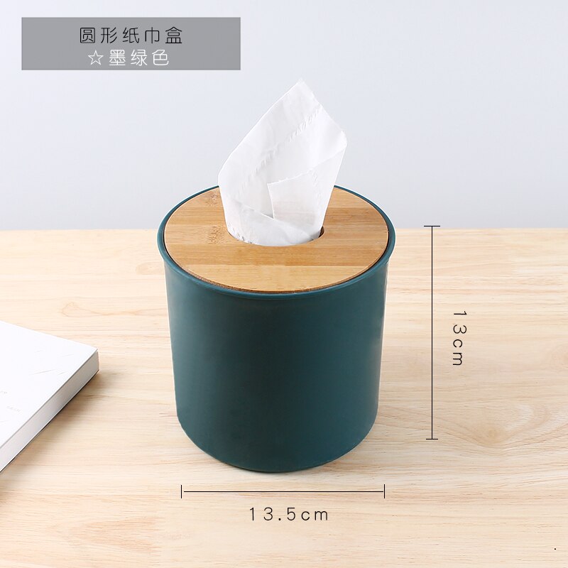 Bamboo Wood Tissue Box Rectangle Modern Style Home Multifunction Tissue Remote Control Container Organizer Kitchen Holdler: D--green
