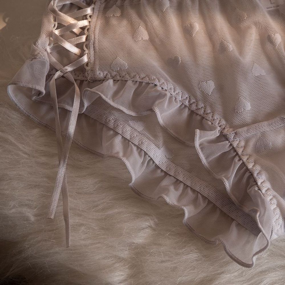 Japanischen Lolita Süße Hohl Liebe Herz Slip sexy Dünnen Gürtel transparent Gittergewebe Höschen Damen Mitte-taille Baumwolle Gabelung Unterwäsche
