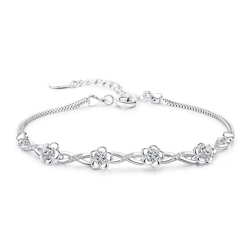 Daiwujan luxo cristal ameixa flor pulseiras 925 prata esterlina caixa corrente pulseiras femininas pulseira de prata prata prata: Default Title