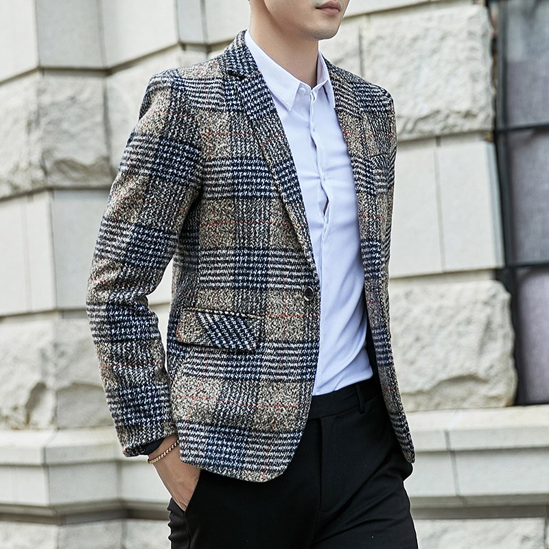 British Style Mens Suits Blazers Plaid Casual Wedding Business Blazer Homme Slim Fit Dress Coat Terno Masculino M-5XL