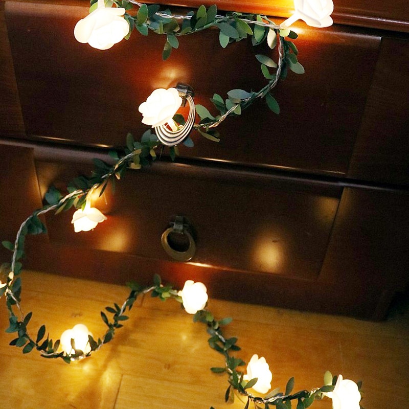 Ros blomma led fairy string lights utomhus led löv fairy lights för rustik bröllopsfest event krans dekor ljus