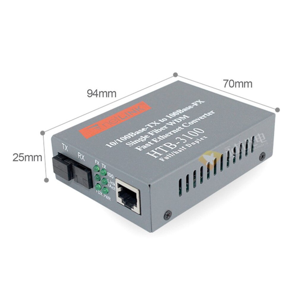2Pcs Fiber Optical Transceiver 10/100 Mbps One Pair Fiber Media Converter POF Media Converter Single Mode Single Fiber