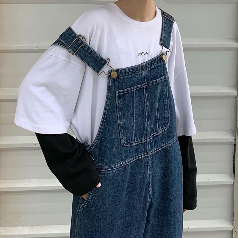 Jumpsuits kvinner retro solid denim løs jumpsuit harajuku søt jente bf vintage streetwear japansk chic trendy tenåringer fritid