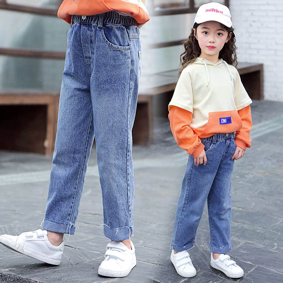 Jeans meisje effen kleur meisje jeans rechte broek voor kinderen lente herfst kinderjeans kleding 6 8 10 12 14