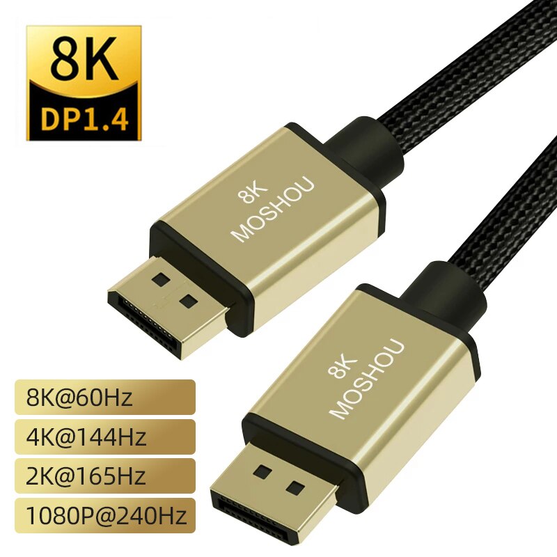 DisplayPort 1.4 Cable 8K 4K HDR 60Hz 144Hz 165Hz Display Port For Video PC Laptop TV RTX 3080 DP 1.4 to DP Cabo: Cotton Mesh Model / 3m