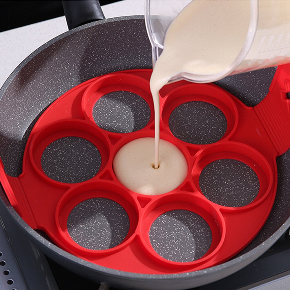 7 huller non-stick pande æg omelet værktøj silikone fantastisk æg pandekage maker ring køkken bageforme flip komfur æggeform