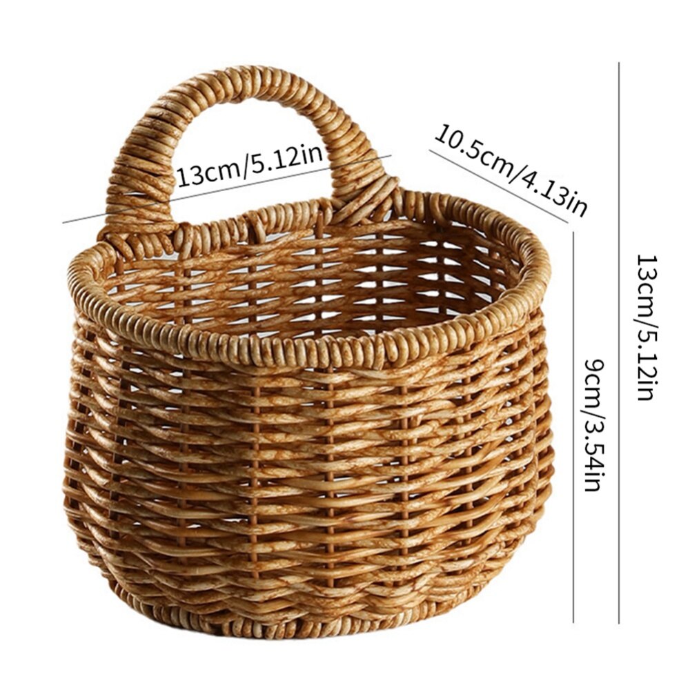 Cesta de paja decorativa montada en la pared, florero de mimbre tejido colgante, maceta, cestas de almacenamiento de mimbre para césped, estante de almacenamiento para jardín: naranja