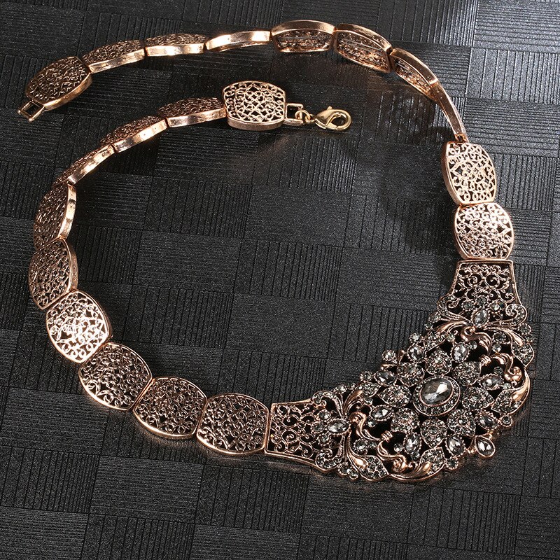 Bohemian Folk Bruiloft Sieraden Vintage Vrouwen Kettingen Crystal Hangers Oorbellen Choker Party Bridal Oorbellen
