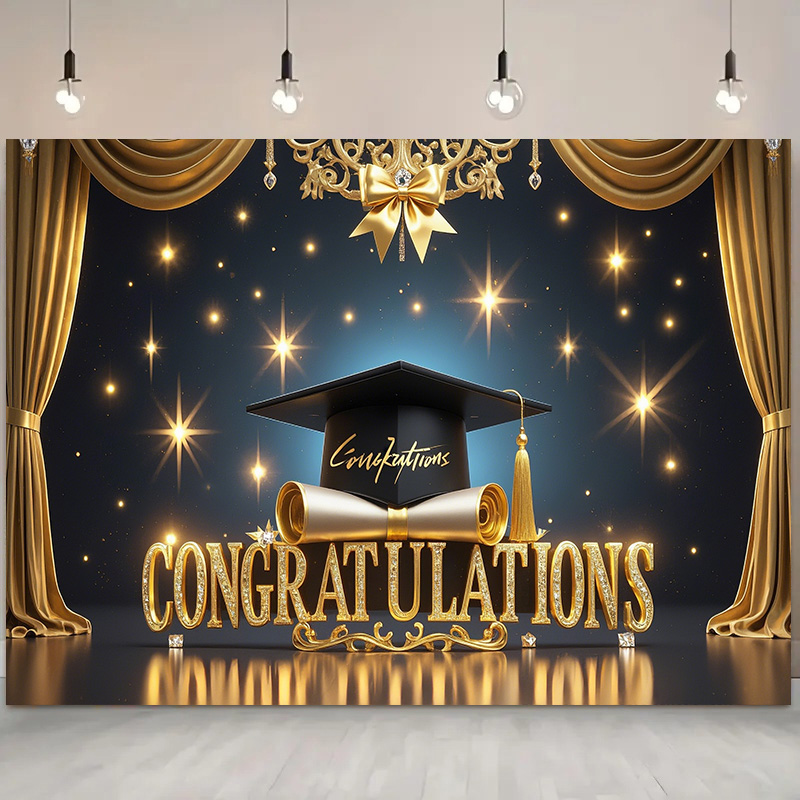 Photography Background for Graduation Ceremony, School Events Bachelor Hat Polyester Congratulation Graduation for Home Wall: M / Light Grey