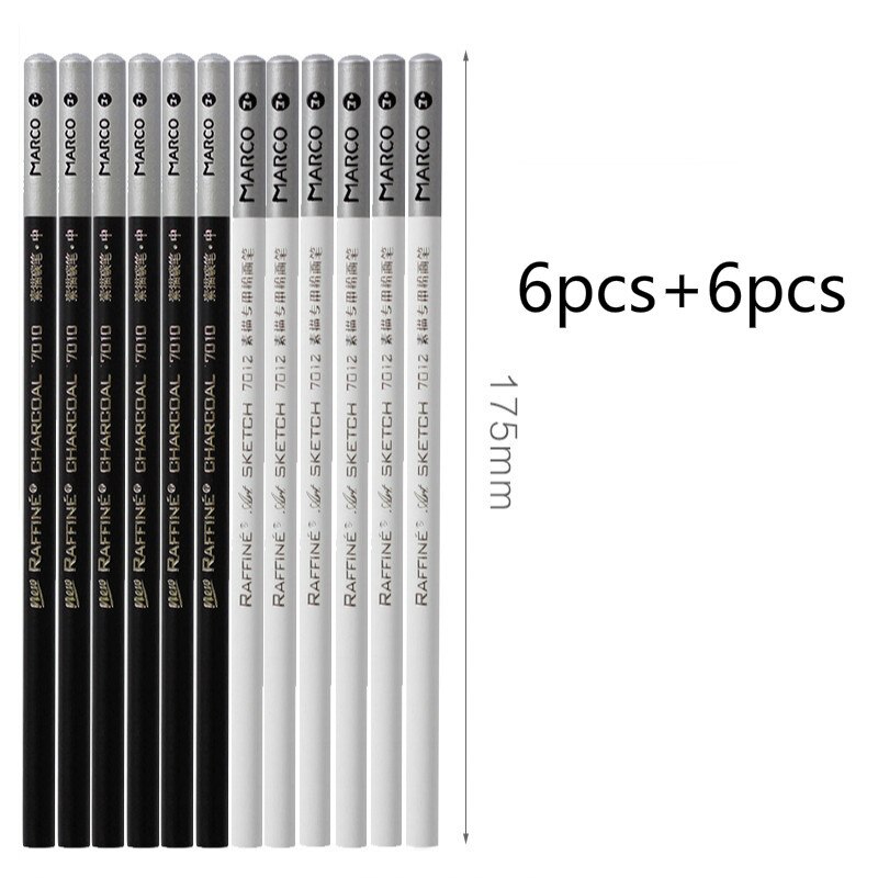 12pcs Sketching Charcoal Pencil White Highlight Charcoal Pencils Dibujo Art Sketching Drawing Pencils Art Supplies Lapices: white and black