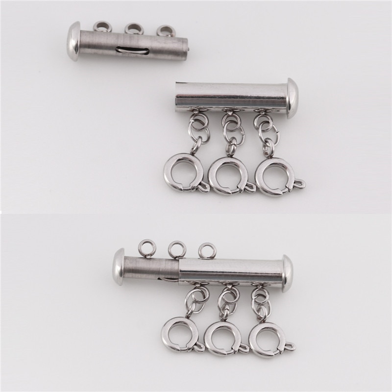 3set/lot Spring Buckle Lobster Clasps Connectors Slide Tube Lock Spacer Clasp Multi Strands Magnetic Tube Lock Layered