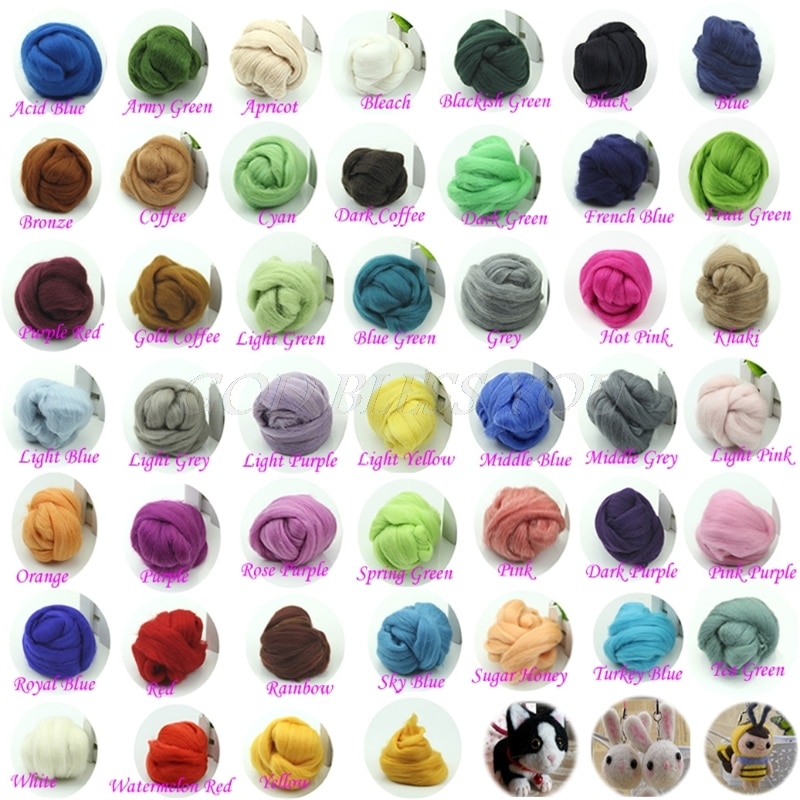 20 kleuren Wol Corriedale Needlefelting Top Zwervende Geverfd Spinning Nat Vilten Fiber