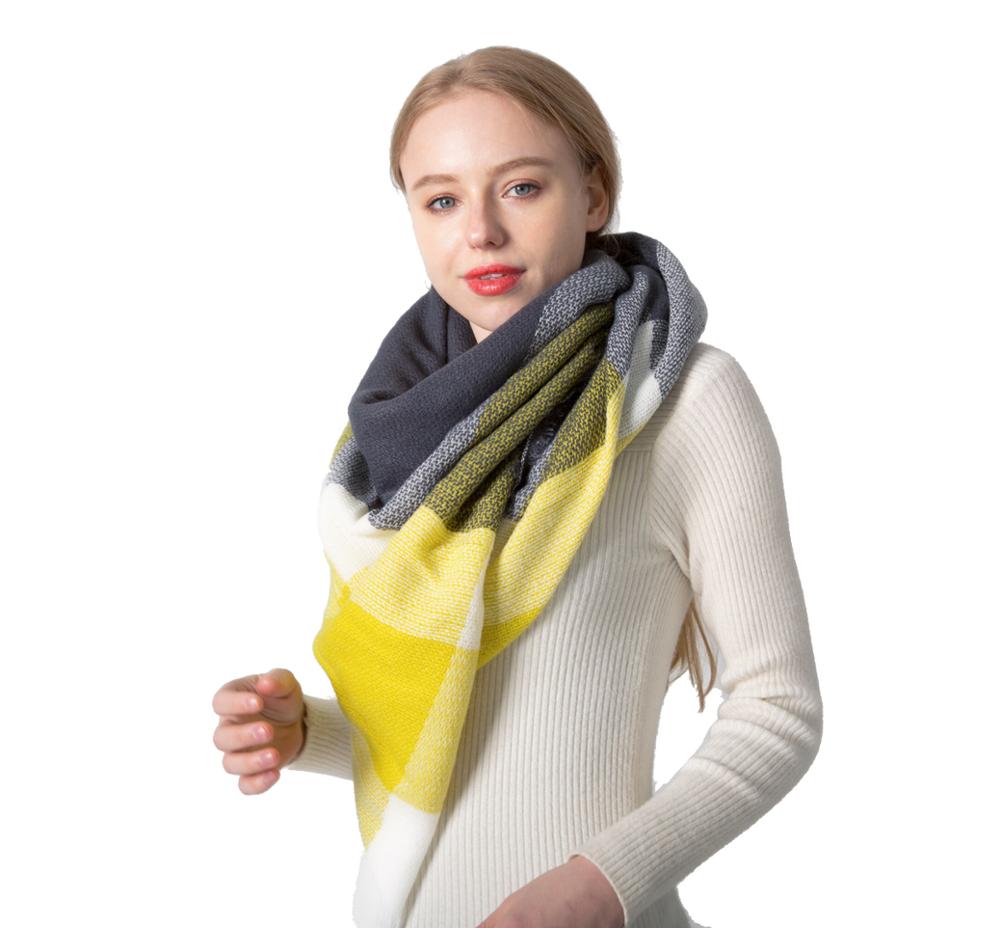 knitted spring winter women triangle scarf plaid warm cashmere scarves shawls luxury brand neck bandana pashmina lady wrap