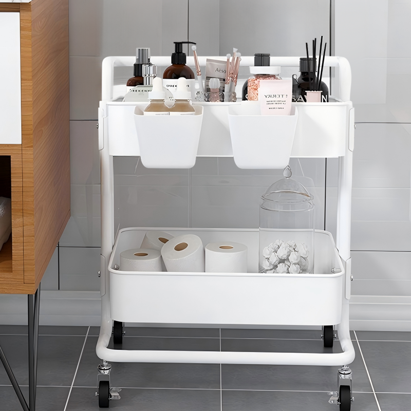 Shelves,Rolling Cart,2-Tier Storage Cart,Dish storage with Handle 2 Organizers,Plastic Baskets,Utility Cart,bathroom accessories