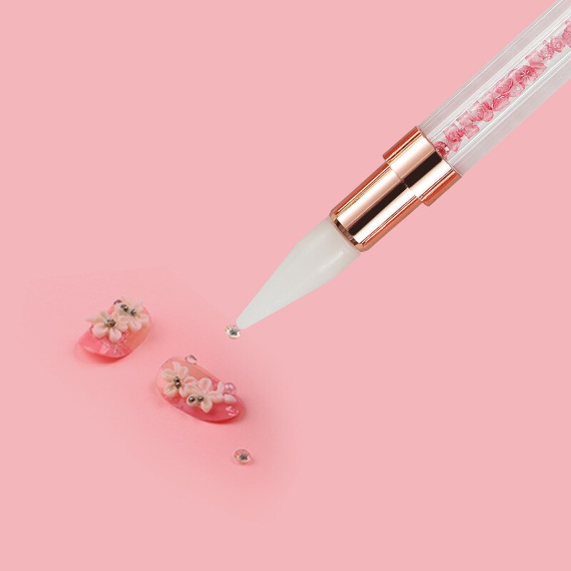 BQAN-Bolígrafo de cera para punteo de Metal acrílico, dos cabezales, para recoger diamantes de imitación, lápiz para cera de uñas, herramienta artística para manicura