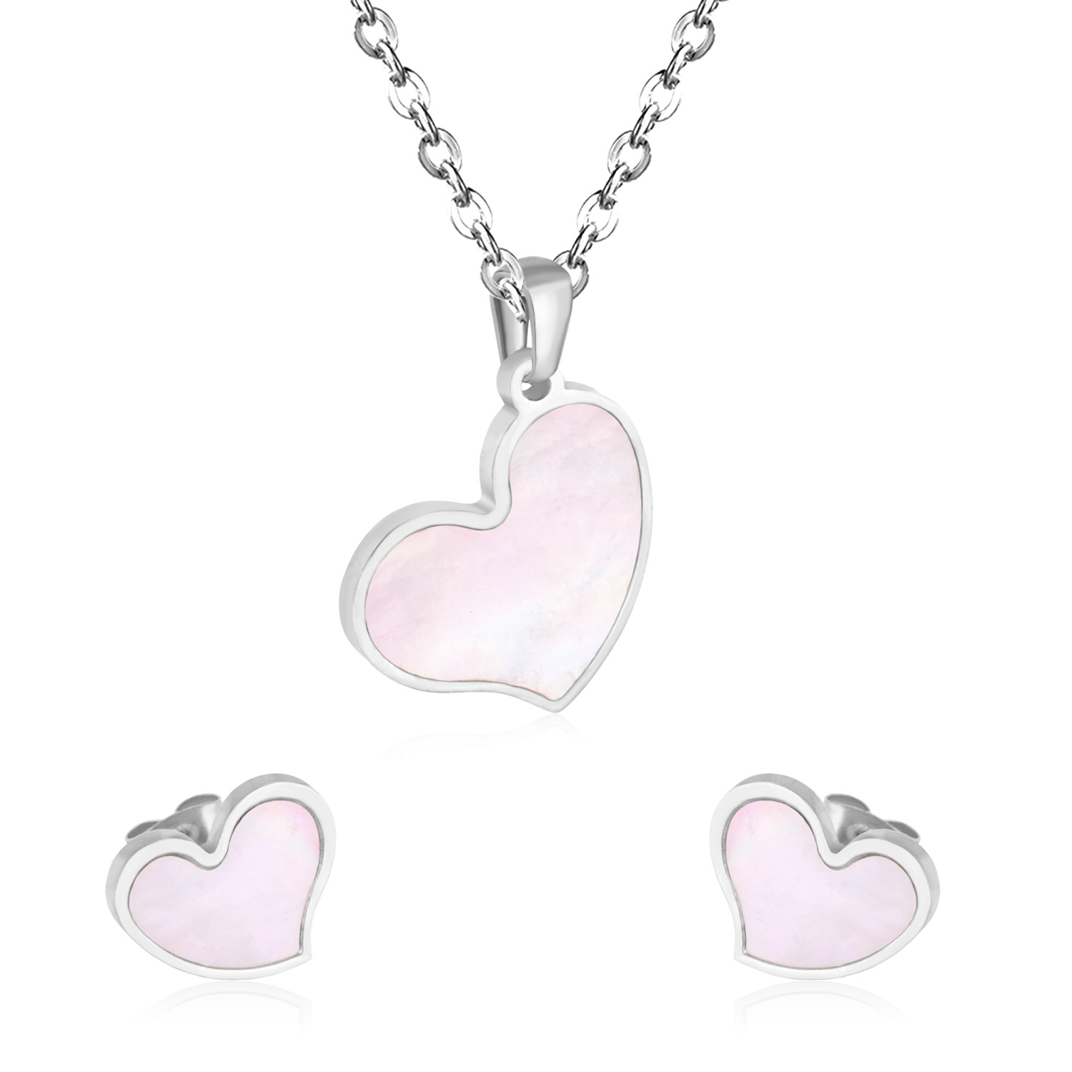 Luxukisskids Hart Sieraden Set Rvs Kettingen Sets Voor Vrouw Hart Choker Ketting Oorbellen Sieraden Sets Bijoux Femme: Silver