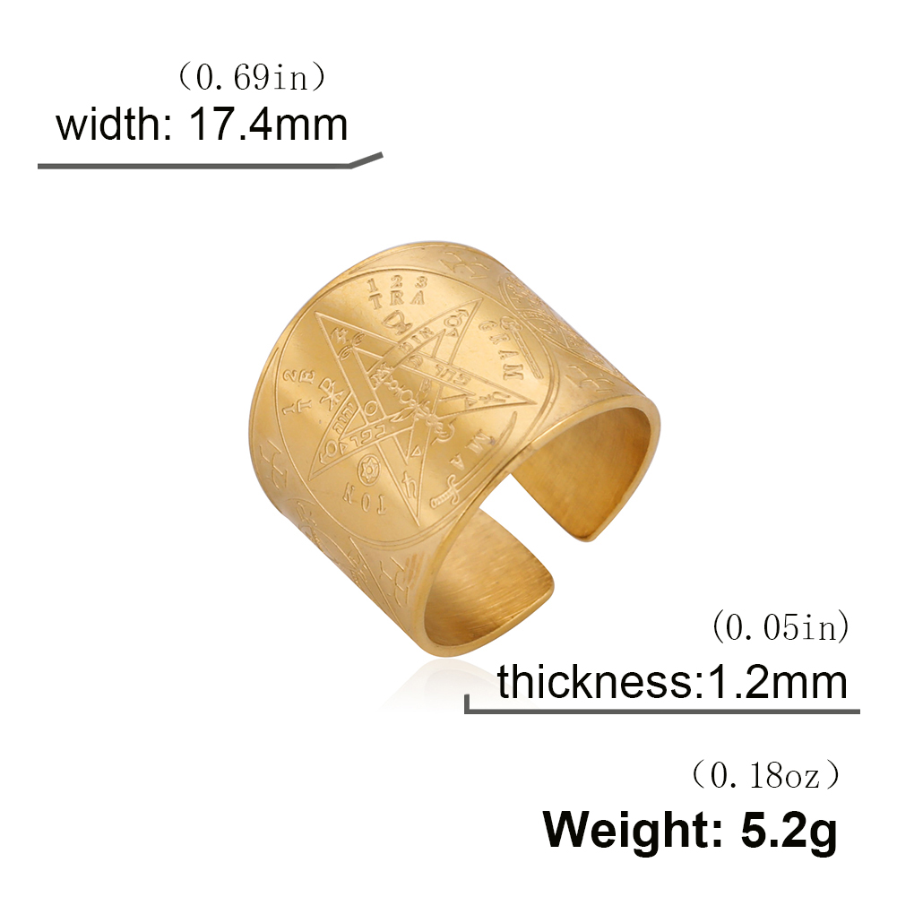 Anillo de tetragrammatón con pentagrama de brujería, anillo de dedo con pentáculo de acero inoxidable para hombres, amuleto de protección de energía antigua, joyería