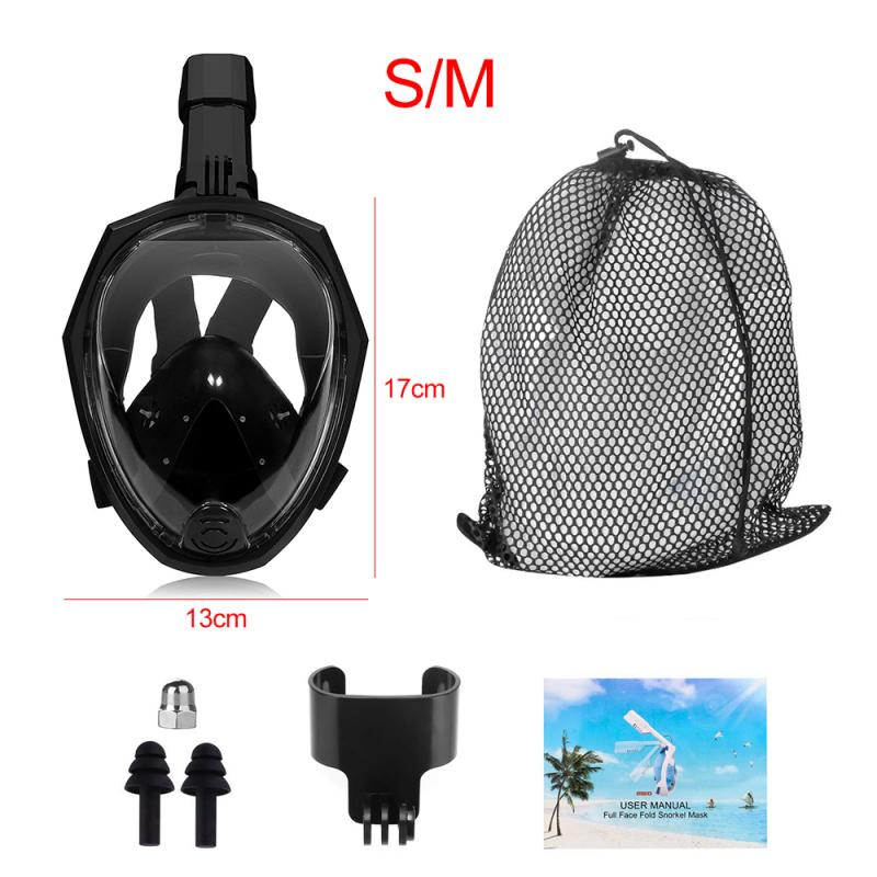Full Face Diving Mask 180 Viewing Area Seaview Snorkel Mask Panoramic Diving Set Underwater Anti Fog For Swimming: SM Black
