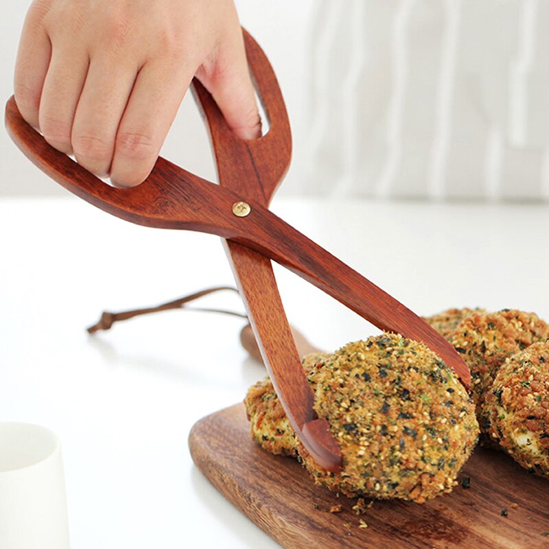 Trä köksredskap brödrost tång grilltång saxformad matklipp frukt dessert servering klämma härlig