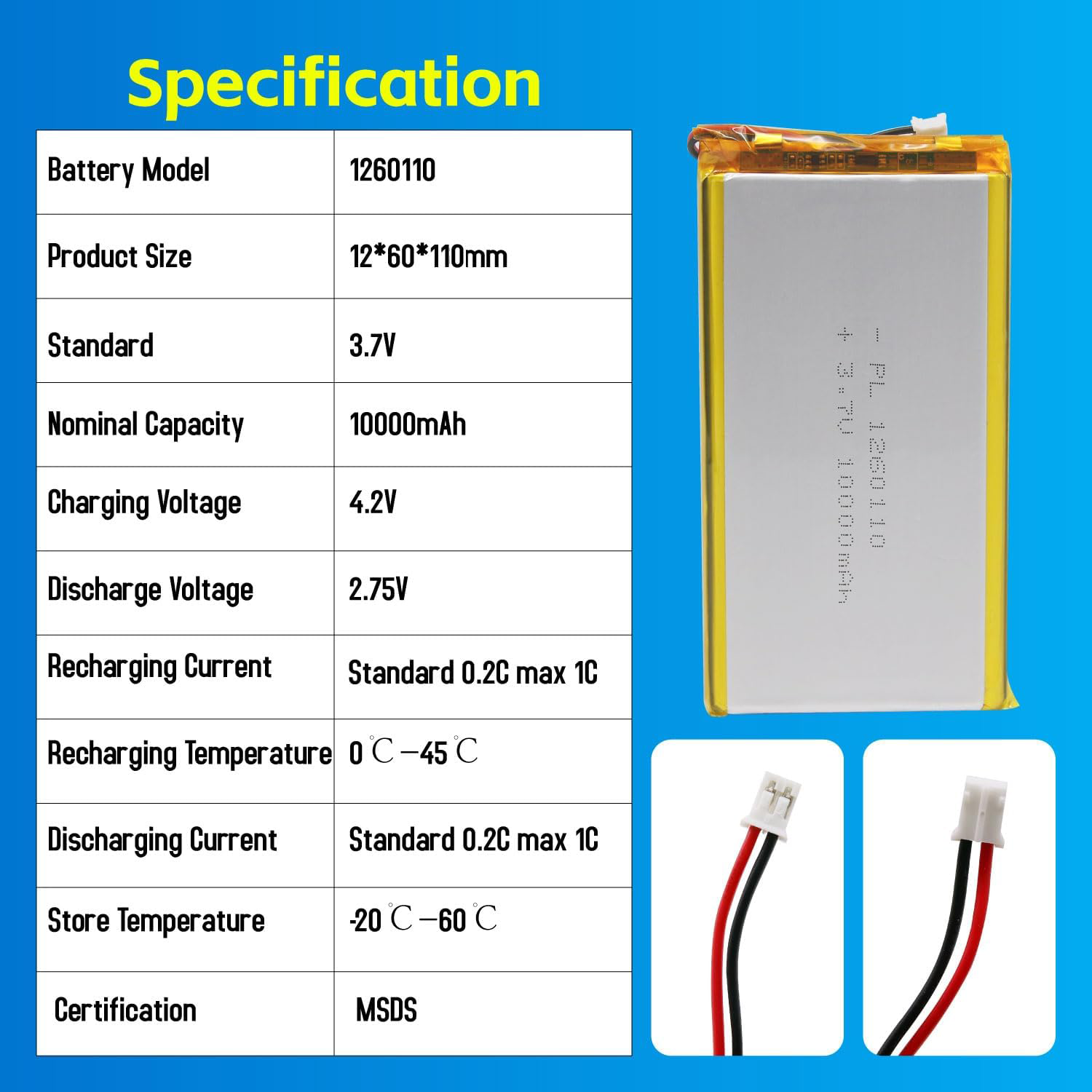 1260110 3.7V 37Wh 10000mAh Rechargeable grande Lipo charge ternaire Lipo Lithium polymère batterie capacité réelle pour batterie externe