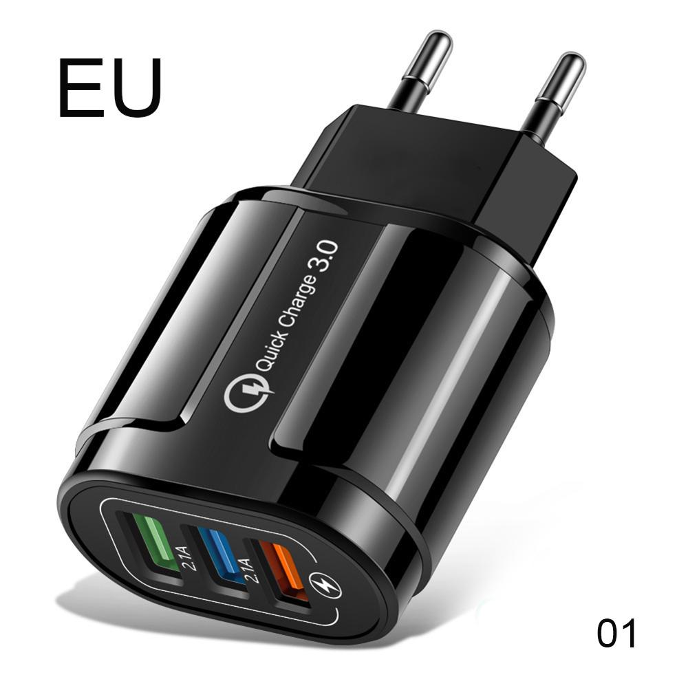 Usb Fast Charger 3 Poorten Quick Charge 3.0 Eu Us Plug Mobiele Telefoon Lader Voor Samsung Xiaomi Iphone QC3.0 opladen Adapter: Black EU