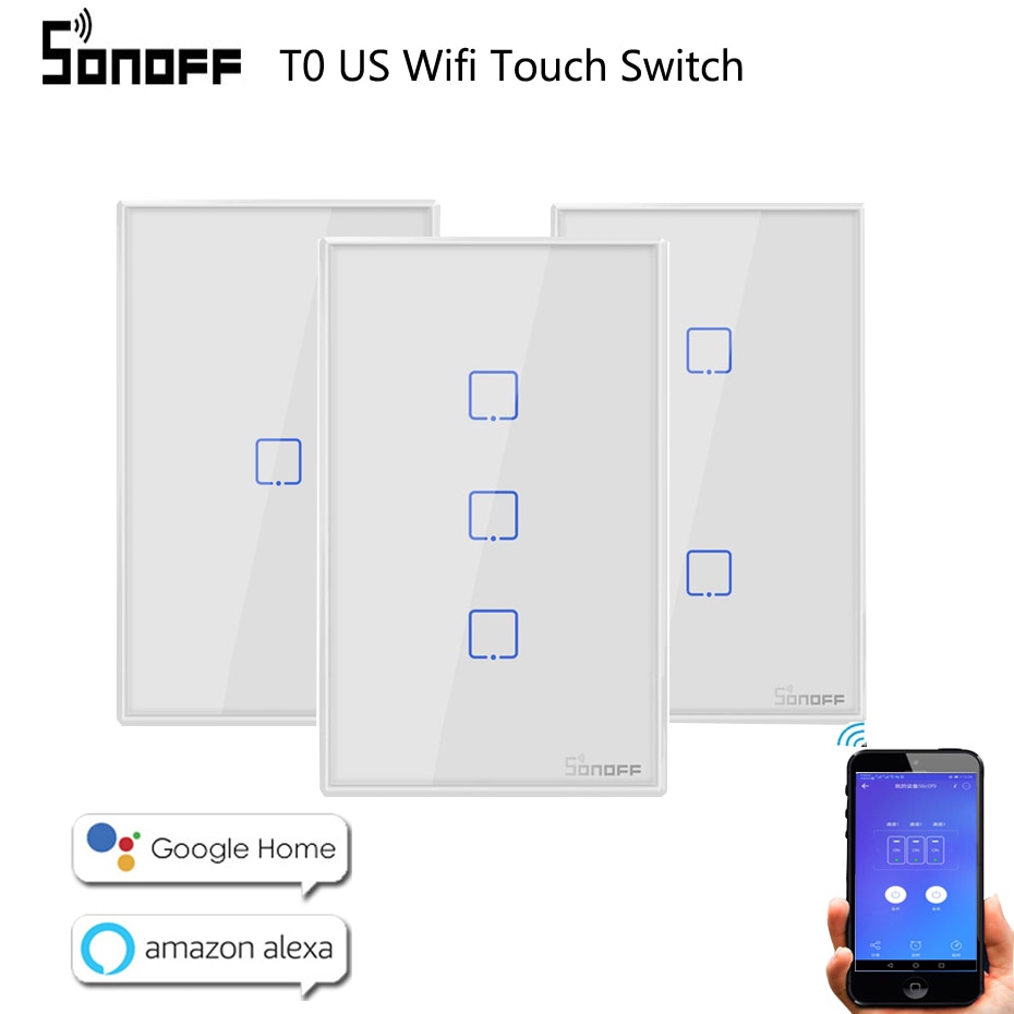 Sonoff Wifi Smart Switch T0 Us Eu 1 2 3 Gang Muur Touch Panel Draadloze Afstandsbediening Lamp Smart Home Controller door Alexa Google Thuis
