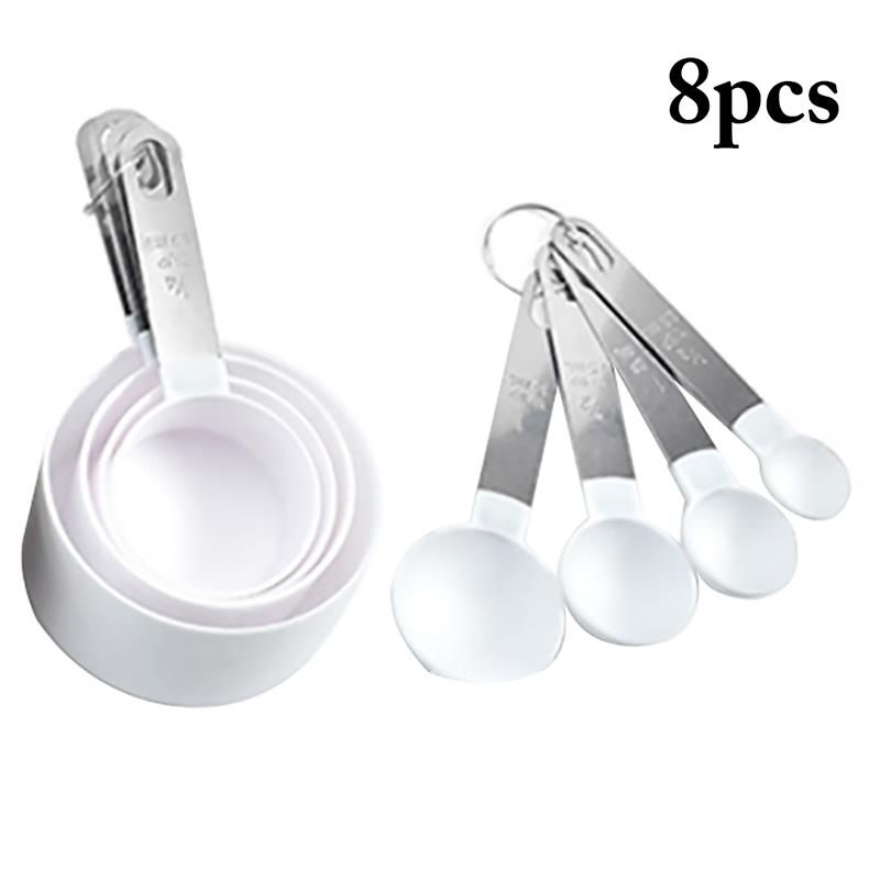 Stainless Steel Measuring Cups Measuring Spoons Scale Spoon Multi Purpose Spoons Cups Kitchen Measuring Spoon Coxeer: White 8PCS