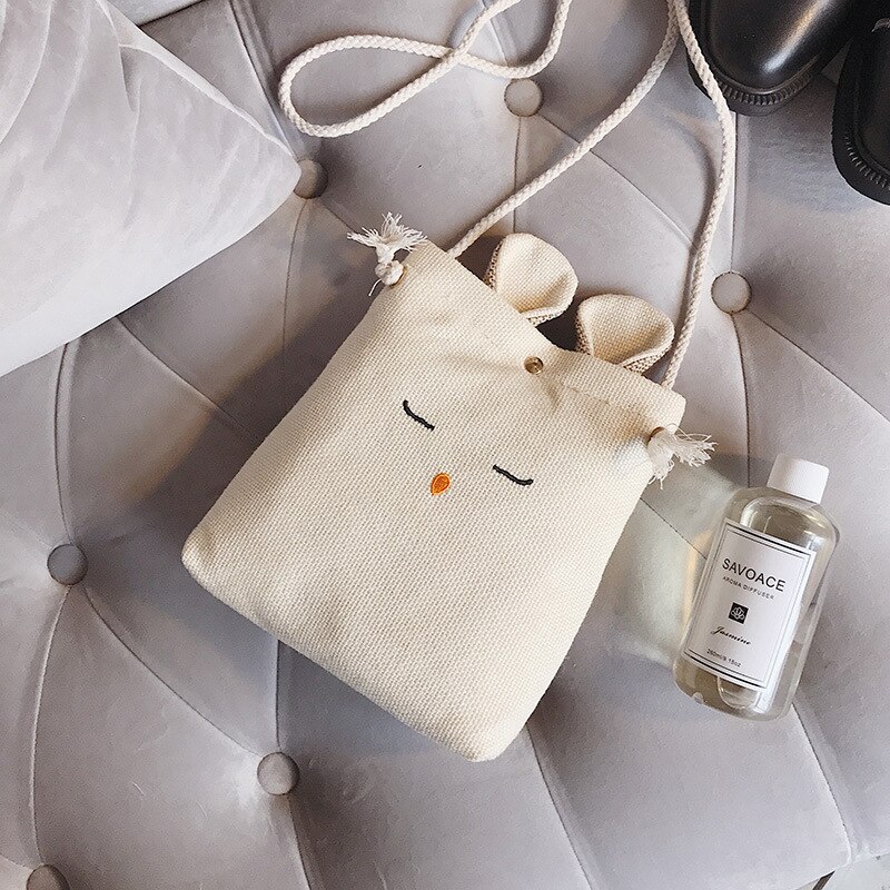 Mode Kleine Verse Kat Oor Linnen S Bag: Creamy-white
