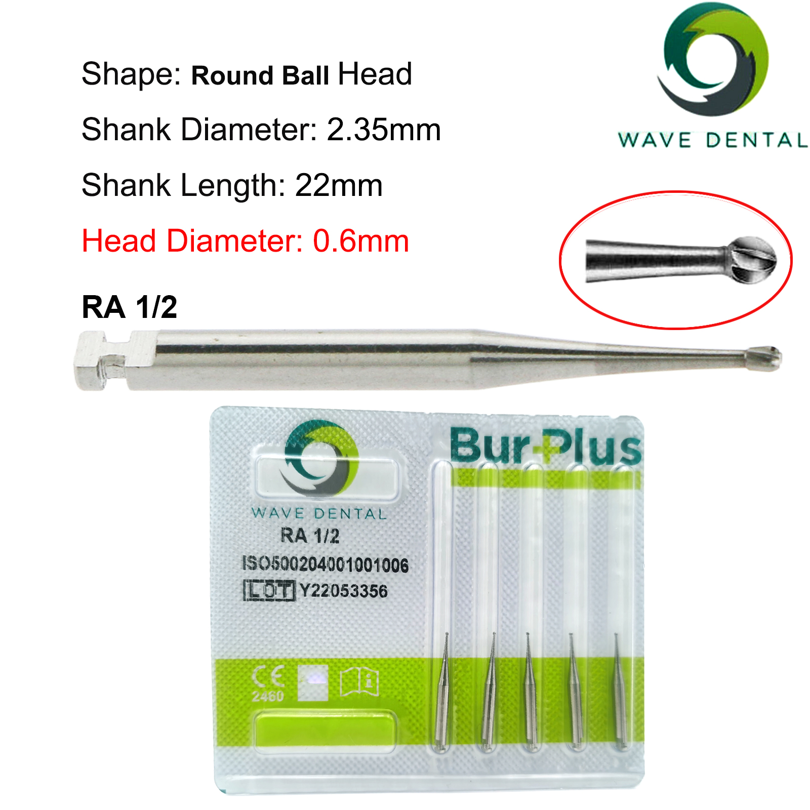 Fresas de carburo de tungsteno Dental WAVE, taladro Dental de cabeza redonda, fresas de implante RA SURG para pieza de mano de baja velocidad, herramientas de dentista, 5 unids/pack: YELLOW
