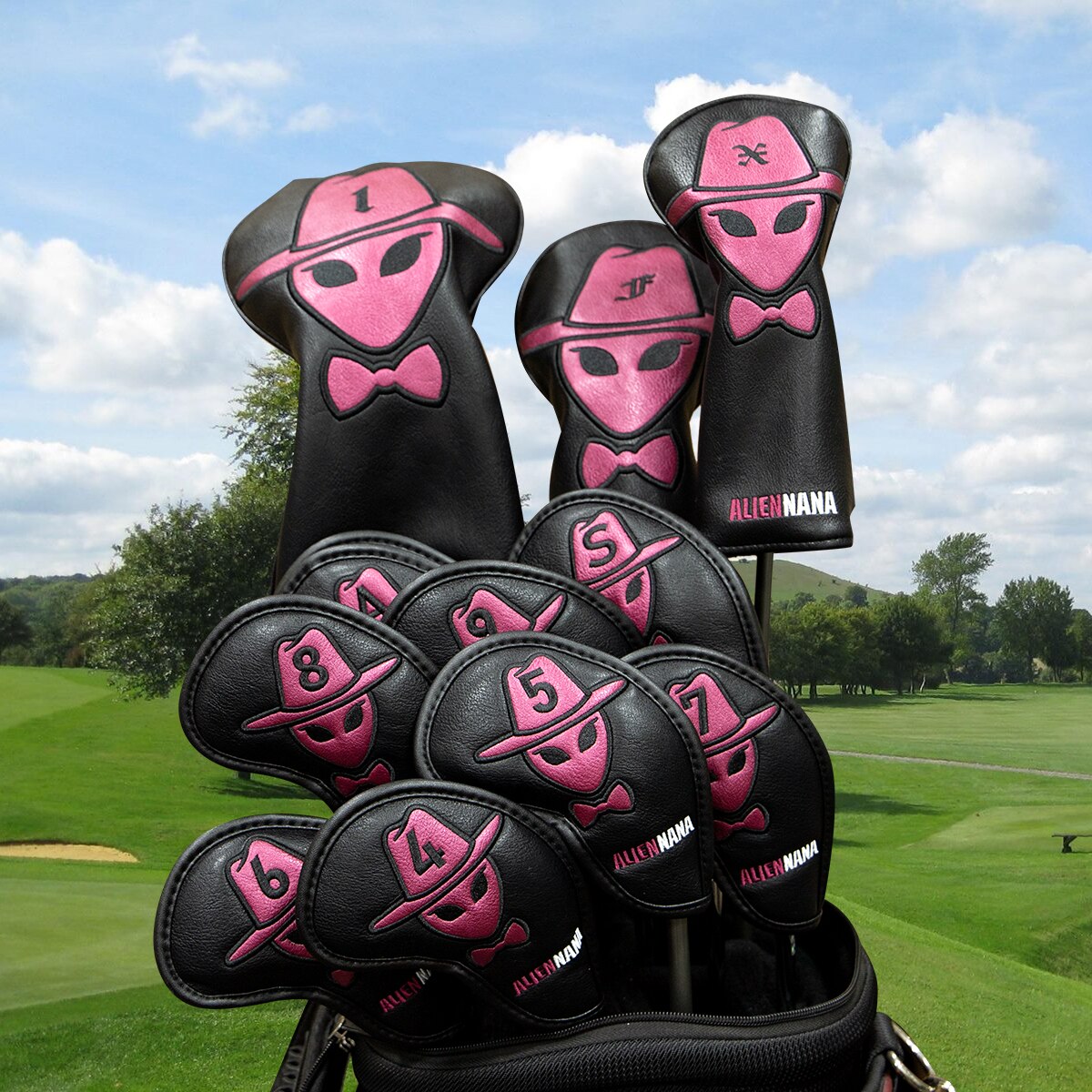 Golf iron head covers set Club Iron headcover Aliennana Golf iron club cover Gothic Cool Gold Aliennana 9pcs/set