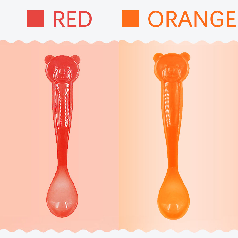 1pc赤ちゃんクマ熱温度感知給餌カラー変更スプーン道具: Red Orange