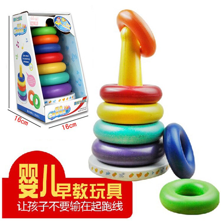 Ylh 2101 baby syv lag regnbue tårn sag cirkel spædbørn pædagogisk legetøj