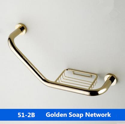 Håndtag guld messing badeværelse håndtag badekar armlæn håndtag med sæbeskåle hjemmesikkerheds bar toilet ældre gelænder 51-2: Lysegrå