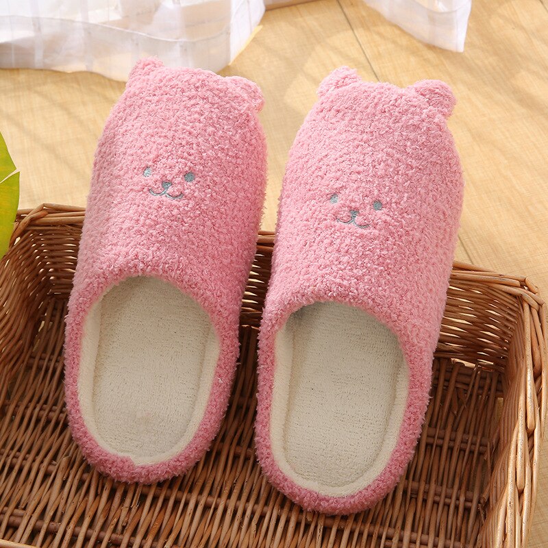 Soft Bottom Cute Bear Home Wooden Floor Anti-skid Mute Slippers Warm Slippers: light red / 5