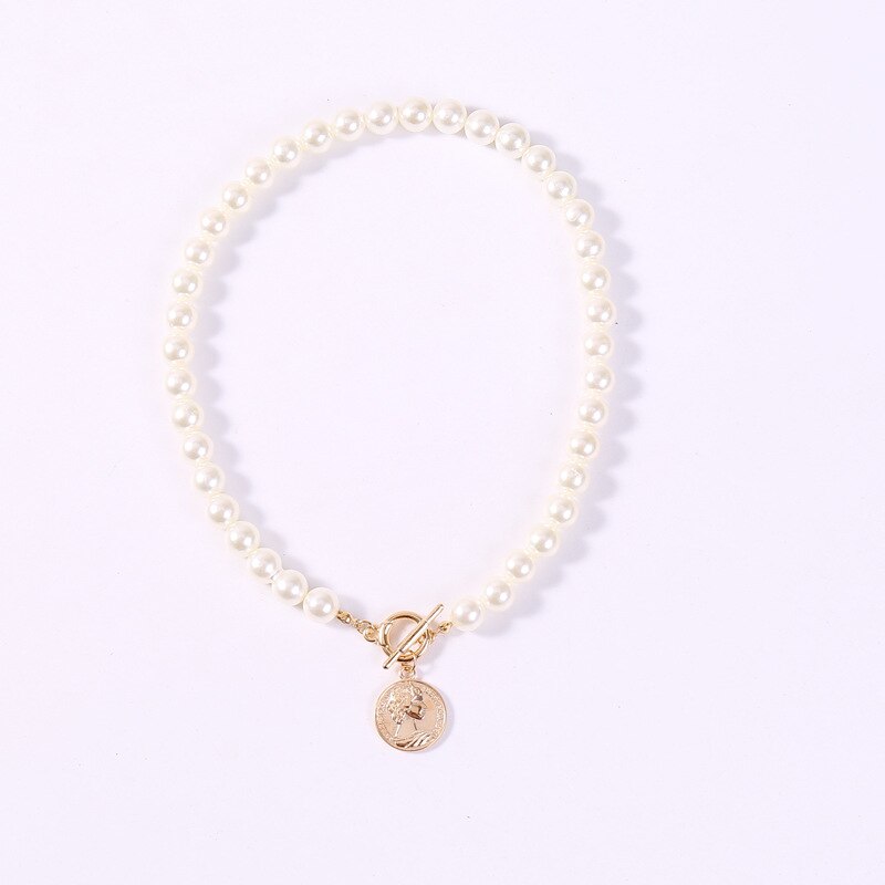 KMVEXO Bohemian Shell Hoofd Lock Ronde Gesimuleerde Parel Kralen Choker Ketting voor Bruiden Vrouwen Vrouwelijke Bruids Bruiloft Sieraden: Round Head