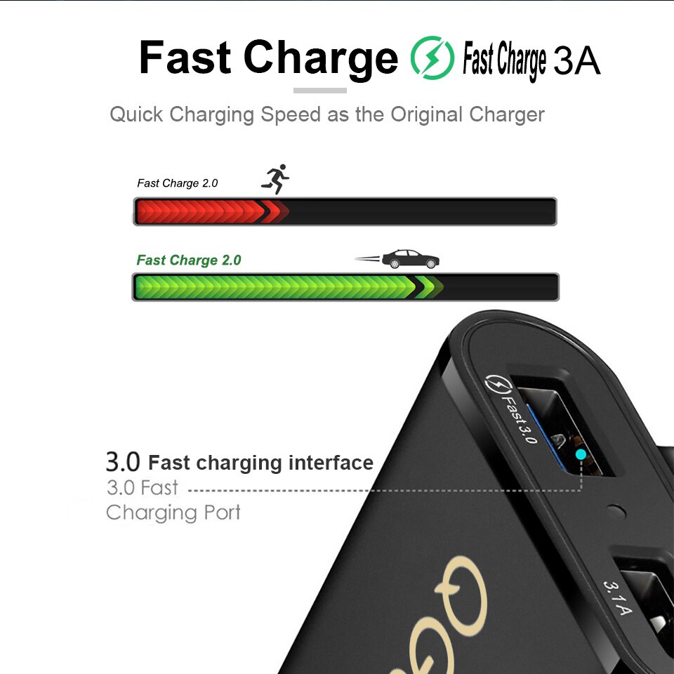 QGEEM 4 USB QC 3,0 Auto Ladegerät Schnell Ladung 3,0 Telefon Auto Schnelle Vorderseite Rückseite Ladegerät Adapter Auto Tragbare Ladegerät stecker für iPhone