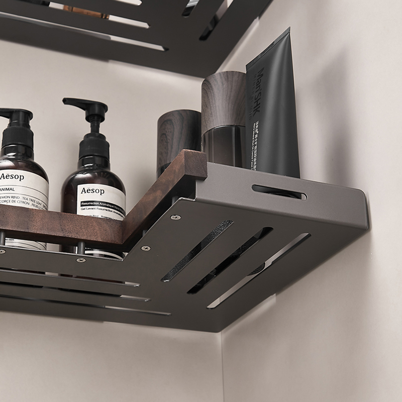 Badezimmer regal Eckraum Aluminium Holz Bad Dreieck Korb Duschraum Lager regal Wand montage