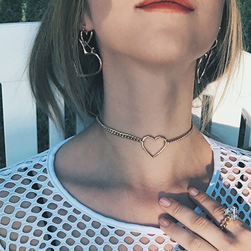 Kpop Vintage Harajuku Goth catene a cuore in metallo girocollo collane Grunge per donna Egirl Cosplay accessori estetici gioielli: E