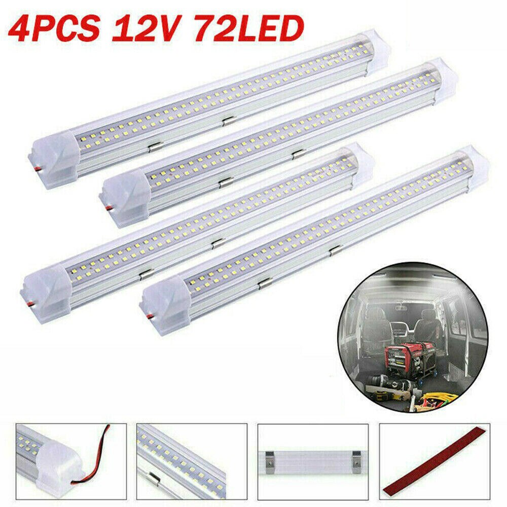 4Pcs 72 LED Interior Lights Strip Light Bar Car Interior Lamp with On/Off Switch For Truck Trailer Caravan Touring Camper Boat