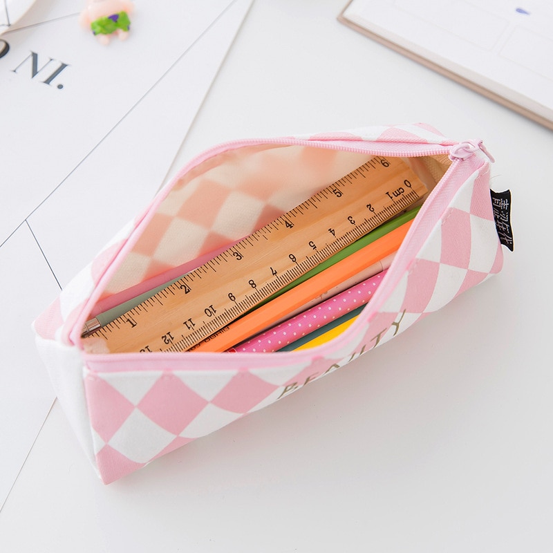 Pink canvas pencil case large capacity Kawaii pen case for girls school Pencil cases student stationery box cute Storage bag
