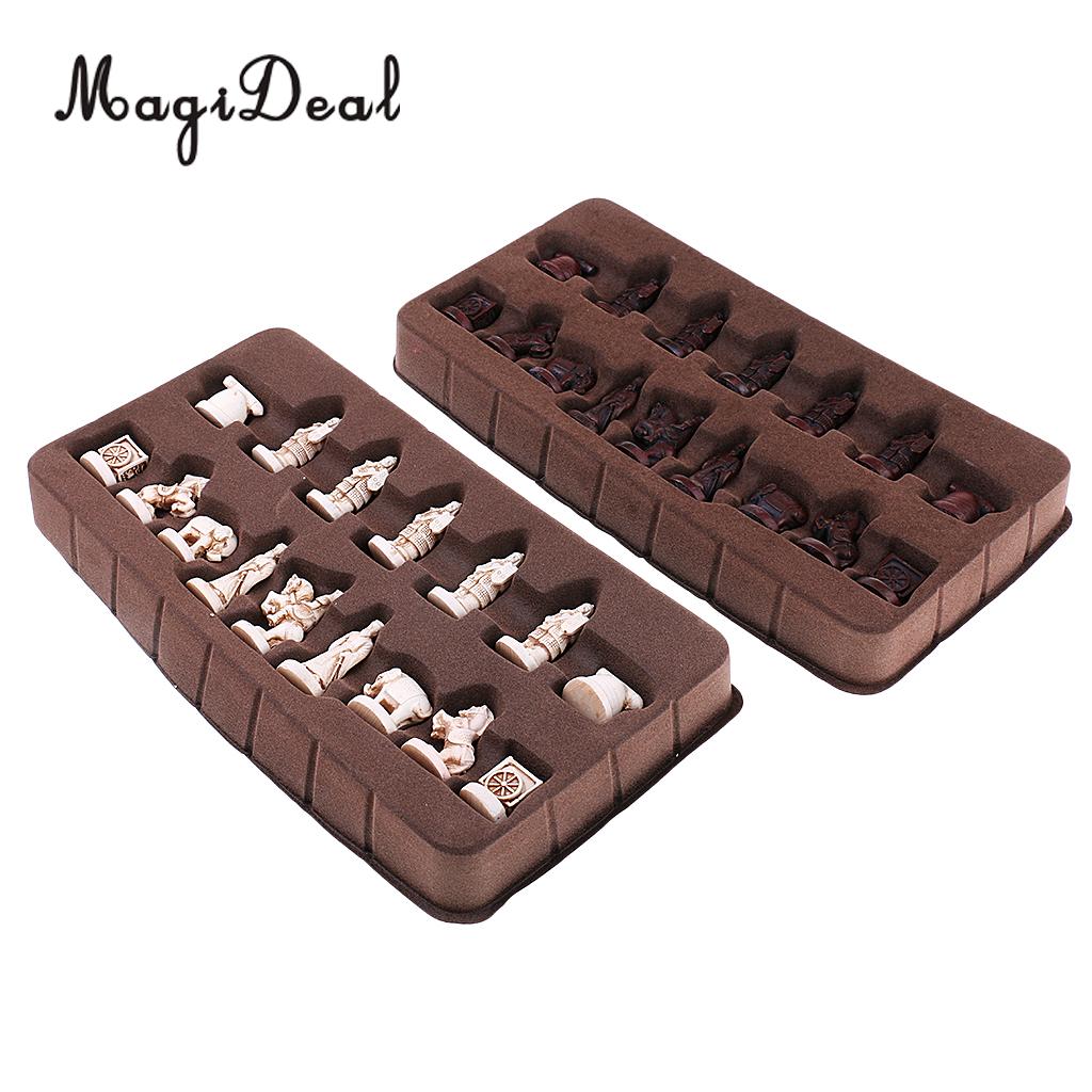 Exquisite Retro Chinese Chess Resin Terracotta Army Pieces XiangQi Board Game for Club Pub Party Travel Collectible