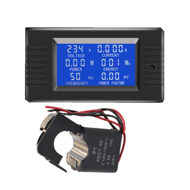 1PCS Newest AC 6in1 220V 100A Single Phase Digital Panel Ampermeter Volt Watt Kwh Power Factor Meter With Split CT