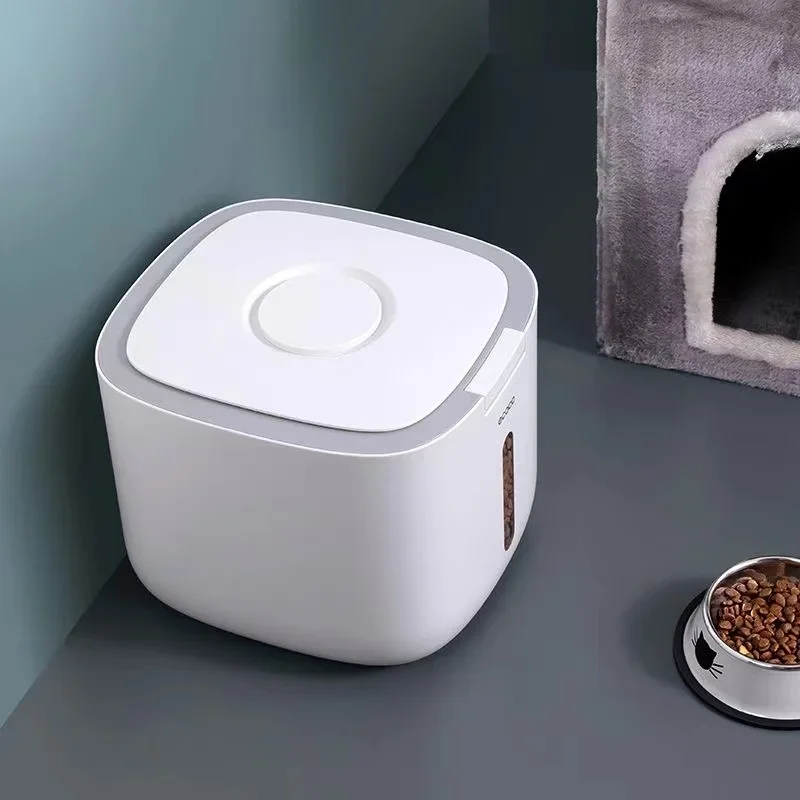 Recipiente de armazenamento de alimentos para cães de estimação, caixa de comida seca para gatos, vedação à prova de umidade, hermética com copo de medição, produtos de maca para gatinhos