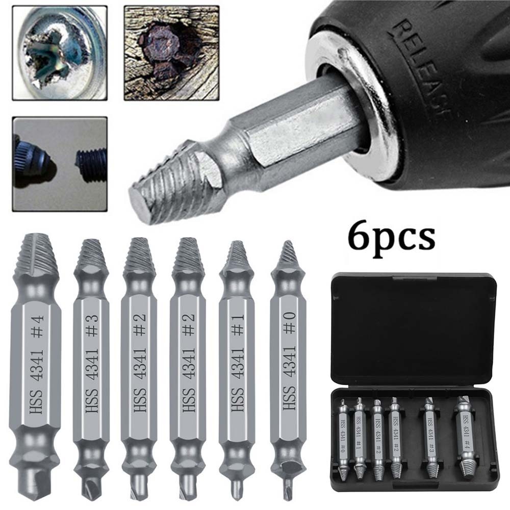 6PCS Double-head Damaged Screw Extractor Drill Bits Kit Removing Stripped Broken Rusted Unscrew High Strength Demolition Tool