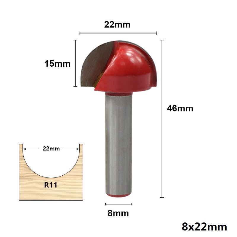 1pc 8mm skaft kerneboksfræser hjørne afrundning fræser træfræser 16/19/22/25mm: 8 x 22mm